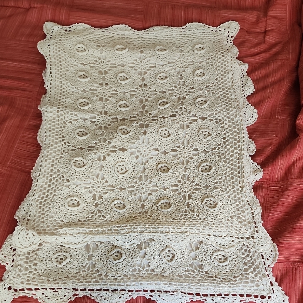 Crochet Lace Pillow Shams Cream